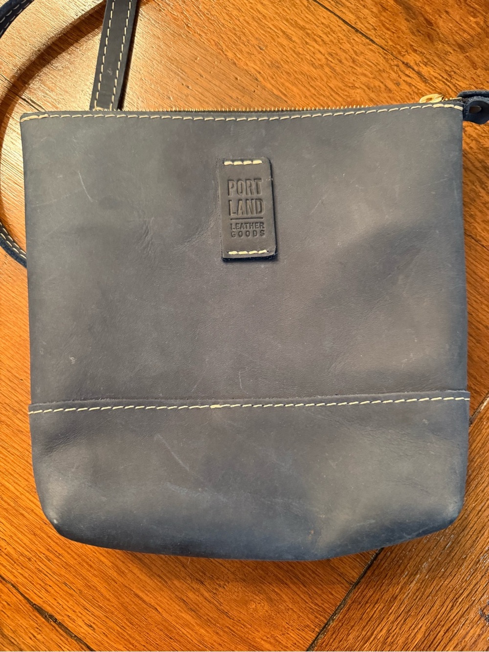 Portland Leather Navy Blue Leather Messenger Crossbody